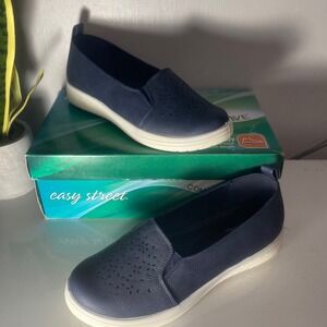 Easy Street Arturn Navy Blue Comfort Wave Slip On Loafers 31-7220 Womens 9 N